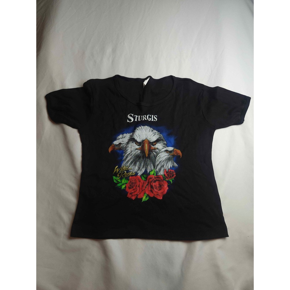 Sturgis 2007 Black Hills Rally T Shirt Black Eagle Rose Graphic Womens Large